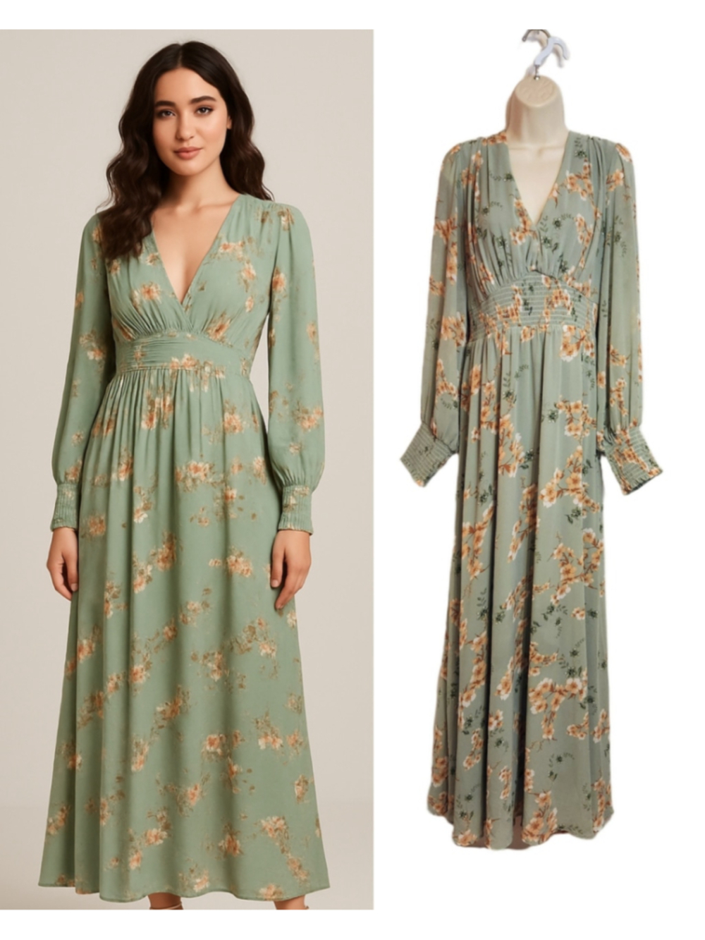 Baltic Born Olivia Floral V-Neck Long Sleeve Maxi Dress Green Orange Size 3X